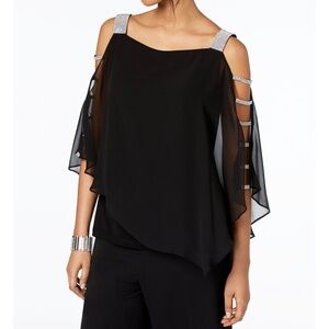 MSK Women’s Embellished Could-shoulder Top (brand new, black/silver, S)